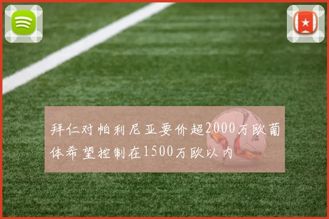 拜仁对帕利尼亚要价超2000万欧葡体希望控制在1500万欧以内